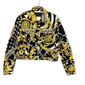 NWOT!Versace Women's Black and Gold denim Jacket Sz 44